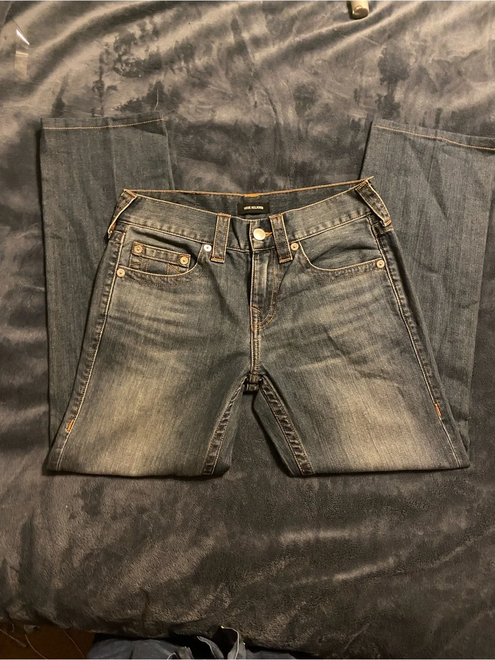 True Religion Women's Faded Blue Straight Leg Jeans
